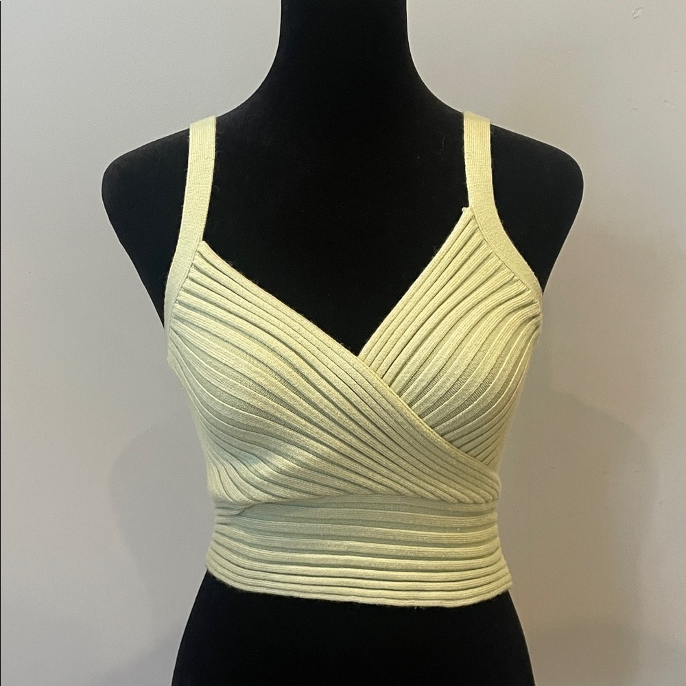 Ribbed Wrap Crop Tank Top - Pale green - Picture 1 of 3